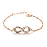 Zinc Alloy Rhinestone Bracelets, with 3.2cm extender chain, Infinity, gold color plated, for woman & with rhinestone, lead & cadmium free, 28mm Approx 6.5 Inch 