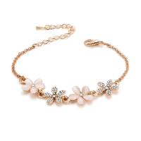 Acrylic Zinc Alloy Bracelets, with Acrylic, with 5.5cm extender chain, Flower, gold color plated, for woman & with rhinestone, lead & cadmium free, 14mm Approx 6 Inch 