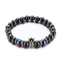 Non Magnetic Hematite Bracelet, with Zinc Alloy, Round, antique silver color plated, Unisex, 8mm Approx 6.5 Inch 
