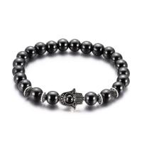 Non Magnetic Hematite Bracelet, with Zinc Alloy, Hamsa, antique silver color plated, Unisex 4mm Approx 6.5 Inch 