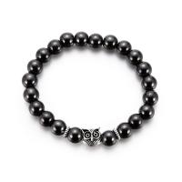 Non Magnetic Hematite Bracelet, with Zinc Alloy, Owl, antique silver color plated, Unisex, 10mm, 8mm Approx 6 Inch 