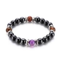 Non Magnetic Hematite Bracelet, with Gemstone & Zinc Alloy, platinum color plated, Unisex, 8mm Approx 6.5 Inch 