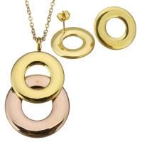 Fashion Stainless Steel Jewelry Sets, earring & necklace, Donut, plated, oval chain & for woman 2mm, 18mm Approx 17 Inch 