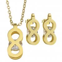 Stainless Steel Jewelry Set, earring & necklace, with Crystal, Infinity, gold color plated, oval chain & for woman 2mm Approx 17 Inch 