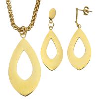 Fashion Stainless Steel Jewelry Sets, sweater chain necklace & earring, Teardrop, gold color plated, box chain & for woman 2.5mm, 48mm Approx 23 Inch 