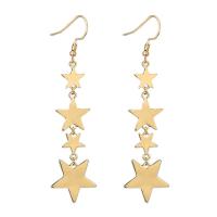 Zinc Alloy Drop Earring, iron earring hook, Star, gold color plated, for woman, lead & cadmium free, 65mm 