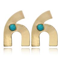 Zinc Alloy Stud Earring, with Synthetic Turquoise, stainless steel post pin, Letter H, gold color plated, for woman, lead & cadmium free, 54mm 