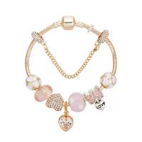 Zinc Alloy European Bracelet, with Rhinestone Clay Pave & Crystal, Heart, gold color plated & snake chain & for woman & enamel & with rhinestone 