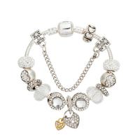 Zinc Alloy European Bracelet, with Rhinestone Clay Pave & Crystal, Heart, plated & snake chain & for woman & with rhinestone 