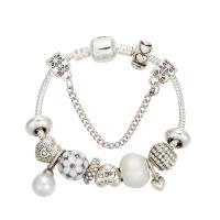 Zinc Alloy European Bracelet, with Rhinestone Clay Pave & Plastic Pearl, silver color plated & snake chain & for woman & enamel & with rhinestone 