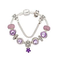Zinc Alloy European Bracelet, with Rhinestone Clay Pave & Crystal, Flower, silver color plated & snake chain & for woman & enamel & with rhinestone 