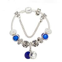 Zinc Alloy European Bracelet, with Rhinestone Clay Pave & Crystal & Resin, silver color plated & snake chain & for woman & with rhinestone 