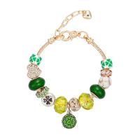 Zinc Alloy European Bracelet, with Rhinestone Clay Pave & Crystal & Lampwork, with 2lnch extender chain, Flower, gold color plated, snake chain & for woman & enamel & with rhinestone Approx 7 Inch 