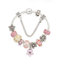 Zinc Alloy European Bracelet, with Rhinestone Clay Pave & Crystal & Lampwork, Flower, antique silver color plated & snake chain & for woman & enamel & with rhinestone 