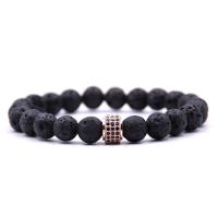 Gemstone Bracelet, with Elastic Thread & Brass, rose gold color plated, natural & Unisex & micro pave cubic zirconia, 8mm Approx 7.5 Inch 