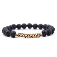 Gemstone Bracelet, with Elastic Thread & Brass, gold color plated, natural & Unisex & micro pave cubic zirconia, 8mm Approx 7.5 Inch 