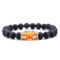 Gemstone Bracelet, with Elastic Thread & Amber & Brass, Crown, gold color plated, natural & Unisex & micro pave cubic zirconia, 8mm Approx 7.5 Inch 
