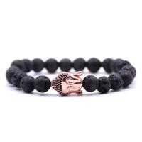 Gemstone Bracelet, with Elastic Thread & Brass, Buddha, rose gold color plated, natural & Unisex & micro pave cubic zirconia, 8mm Approx 7.5 Inch 