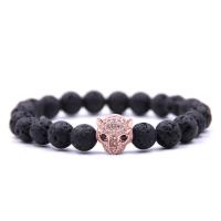 Gemstone Bracelet, with Elastic Thread & Brass, Leopard, rose gold color plated, natural & Unisex & micro pave cubic zirconia, 8mm Approx 7.5 Inch 