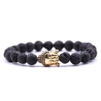 Gemstone Bracelet, with Elastic Thread & Brass, Buddha, gold color plated, natural & Unisex & micro pave cubic zirconia, 8mm Approx 7.5 Inch 