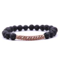 Gemstone Bracelet, with Elastic Thread & Brass, rose gold color plated, natural & Unisex & micro pave cubic zirconia, 8mm Approx 7.5 Inch 