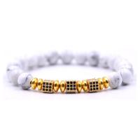 Gemstone Bracelet, with Elastic Thread & Brass, gold color plated, natural & Unisex & micro pave cubic zirconia, 8mm Approx 7.5 Inch 