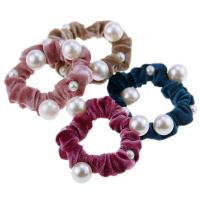 Hair Scrunchies, Cloth, with Plastic Pearl, durable & elastic & for woman, Random Color, 150mm 