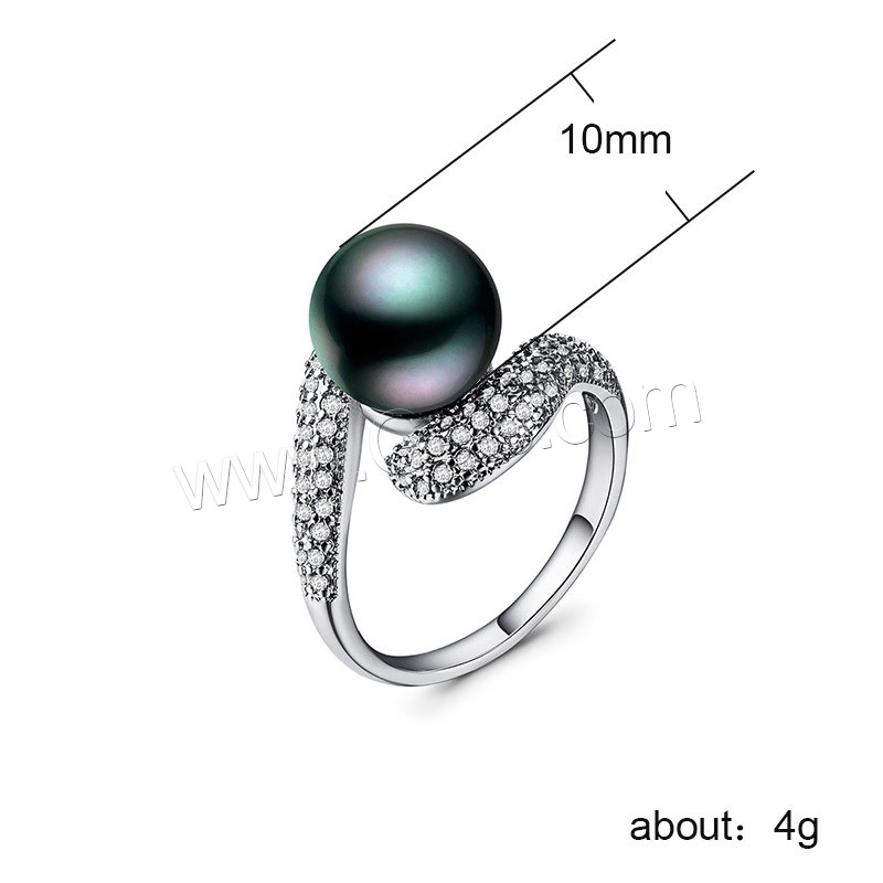 Pearl Brass Finger Ring, with Freshwater Pearl, real silver plated, different size for choice & for woman & with rhinestone, 10mm, Sold By PC