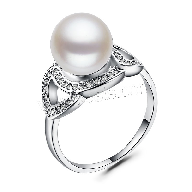 Pearl Brass Finger Ring, with Freshwater Pearl, plated, different size for choice & for woman & with rhinestone, more colors for choice, 10mm, Sold By PC