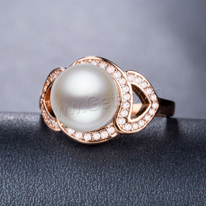Pearl Brass Finger Ring, with Freshwater Pearl, plated, different size for choice & for woman & with rhinestone, more colors for choice, 10mm, Sold By PC