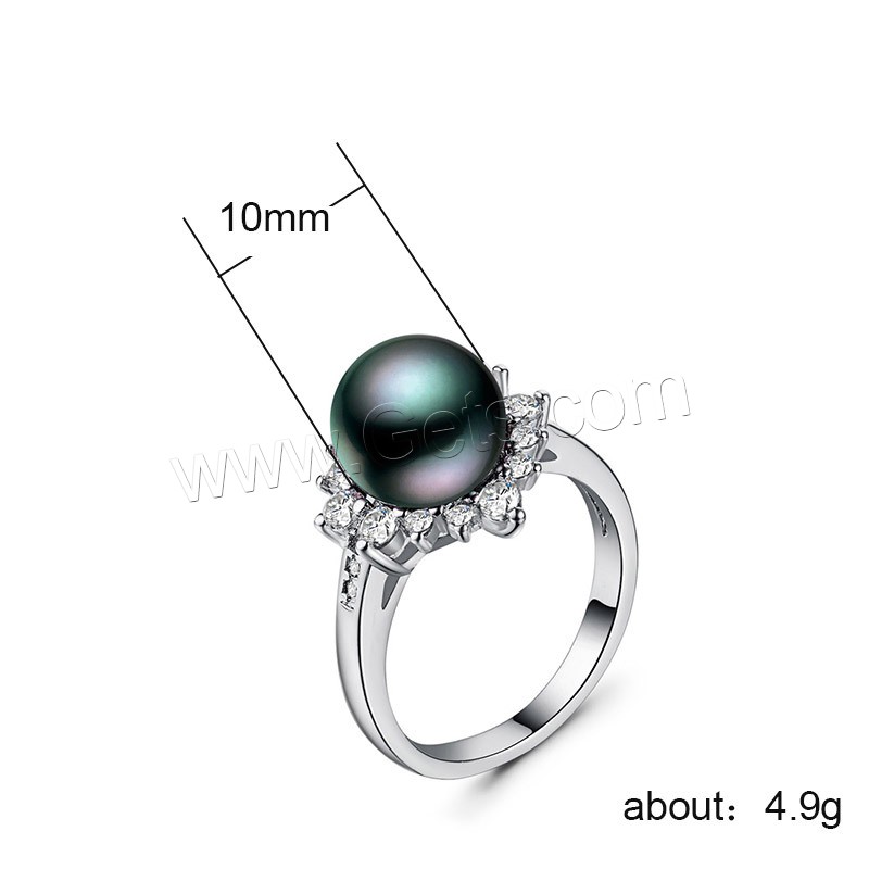 Brass Finger Ring, with Freshwater Pearl, real silver plated, different size for choice & for woman & with cubic zirconia, 10mm, Sold By PC