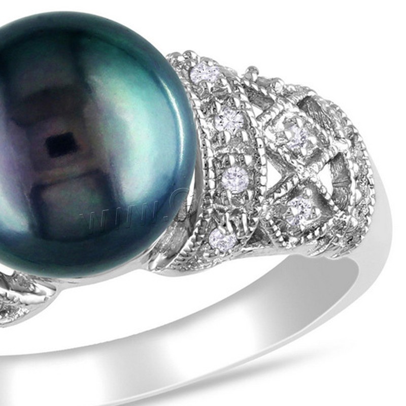 metal anillo, con Perlas cultivadas de agua dulce, chapado en plata real, diverso tamaño para la opción & para mujer & con diamantes de imitación, Vendido por UD