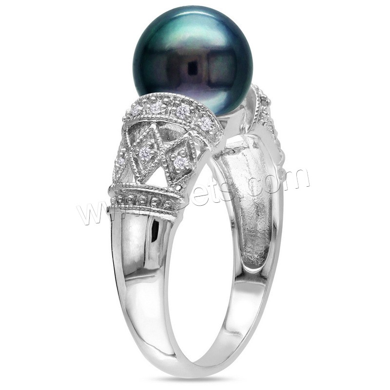 metal anillo, con Perlas cultivadas de agua dulce, chapado en plata real, diverso tamaño para la opción & para mujer & con diamantes de imitación, Vendido por UD