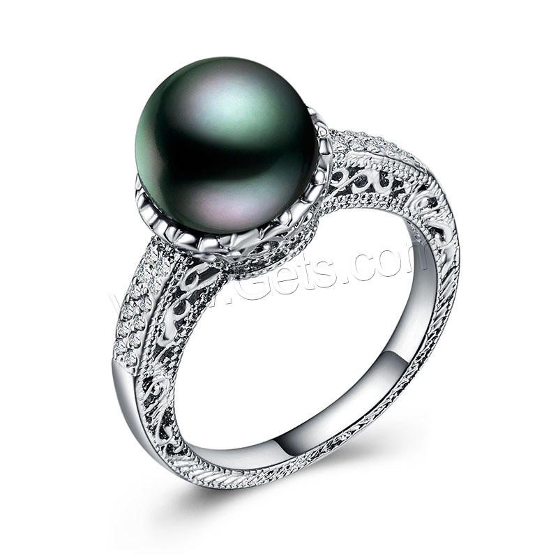 Brass Finger Ring, with Freshwater Pearl, real silver plated, different size for choice & for woman & with rhinestone, 10mm, Sold By PC