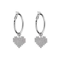 Zinc Alloy Drop Earring, Heart, silver color plated & for woman & with rhinestone 