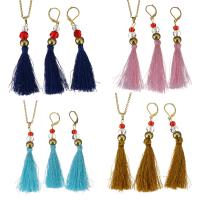 Stainless Steel Jewelry Set, earring & necklace, with Nylon Cord & Crystal, Tassel, gold color plated, oval chain & for woman & faceted 2mm, 75mm Approx 19 Inch 