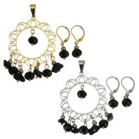 Stainless Steel Jewelry Set, pendant & earring, with Agate & Crystal, Flower, plated, for woman & faceted 28mm Approx 