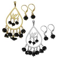 Stainless Steel Jewelry Set, pendant & earring, with Agate & Crystal, Teardrop, plated, for woman & faceted 28mm Approx 