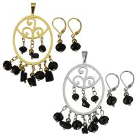 Stainless Steel Jewelry Set, pendant & earring, with Agate & Crystal, plated, for woman & faceted 28mm Approx 