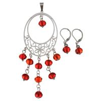 Stainless Steel Jewelry Set, pendant & earring, with Crystal, for woman & faceted, original color 28mm Approx 