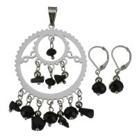 Stainless Steel Jewelry Set, pendant & earring, with Agate & Crystal, for woman & faceted, original color 28mm Approx 