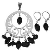 Stainless Steel Jewelry Set, pendant & earring, with Agate & Crystal, for woman & faceted, original color 31mm Approx 