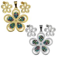 Stainless Steel Jewelry Set, pendant & earring, with Rhinestone Clay Pave, Flower, plated, for woman Approx 