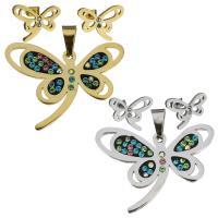 Stainless Steel Jewelry Set, pendant & earring, with Rhinestone Clay Pave, Dragonfly, plated, for woman Approx 
