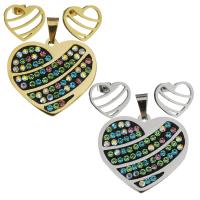 Stainless Steel Jewelry Set, pendant & earring, with Rhinestone Clay Pave, Heart, plated, for woman Approx 