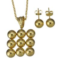 Fashion Stainless Steel Jewelry Sets, earring & necklace, Square, gold color plated, oval chain & for woman 2mm, 8mm Approx 17 Inch 