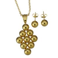Fashion Stainless Steel Jewelry Sets, earring & necklace, Rhombus, gold color plated, oval chain & for woman 2mm, 8mm Approx 17 Inch 