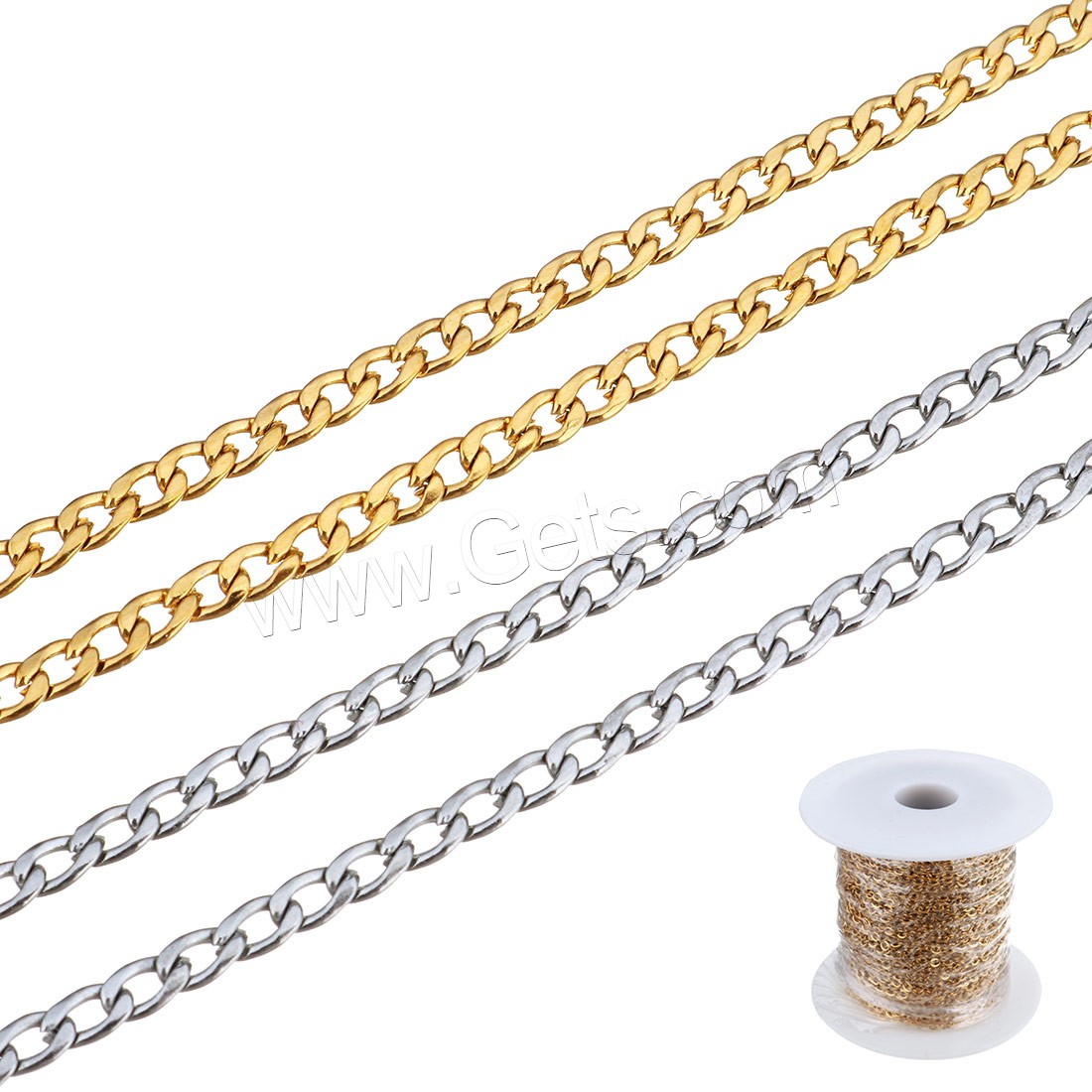 Stainless Steel Curb Chain, with plastic spool, plated, more colors for choice, 3x4.5x1mm, 25m/Spool, Sold By Spool