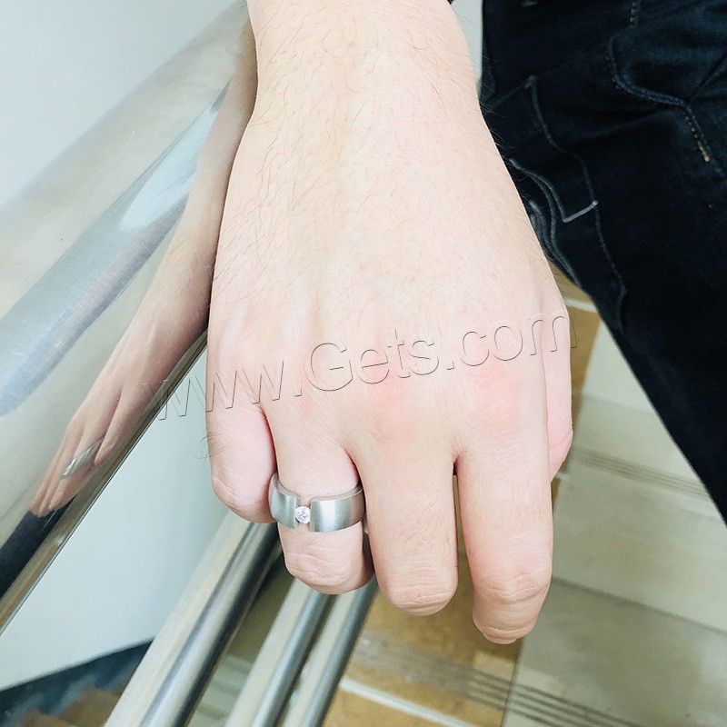 Anillo de dedo de acero inoxidable hombre, con 1 zirconias cúbicas & diverso tamaño para la opción & para hombre, color original, 8mm, 3mm, Vendido por UD