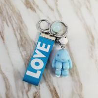 Resin Key Chain, with Nylon & Iron & Zinc Alloy, Rabbit, silver color plated, with letter pattern 